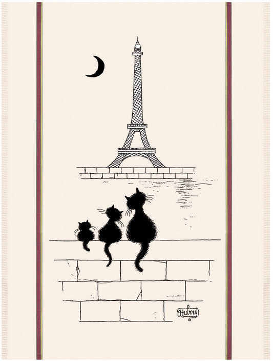 "Chats Tour Eiffel" Dubout cats tea towel - extra-large