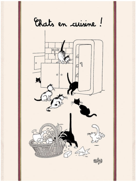 "Chats en cuisine" Dubout cats tea towel - extra-large