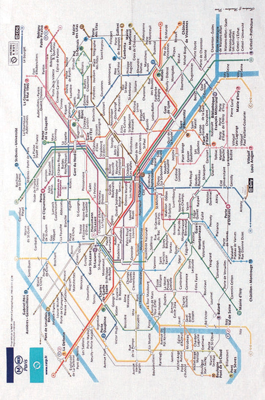 Map of the Paris metro system with various lines and stations labeled.