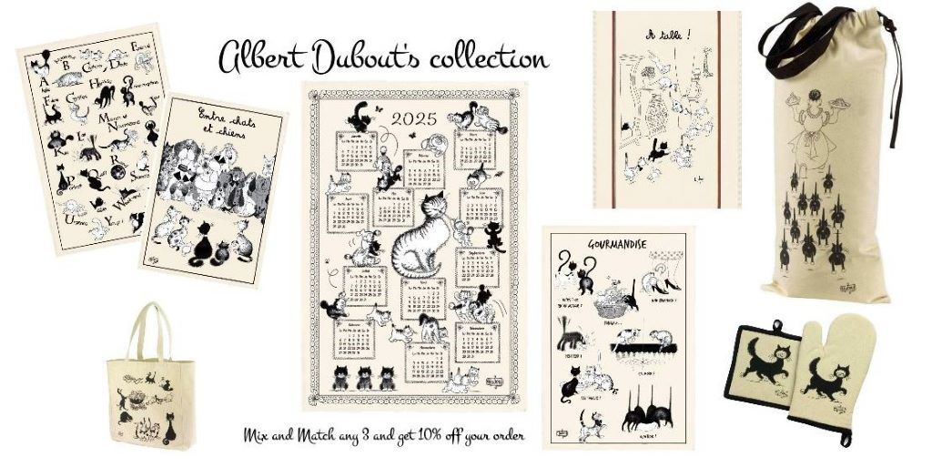 Cat-themed bread bag with images by French illustrator Albert Dubout