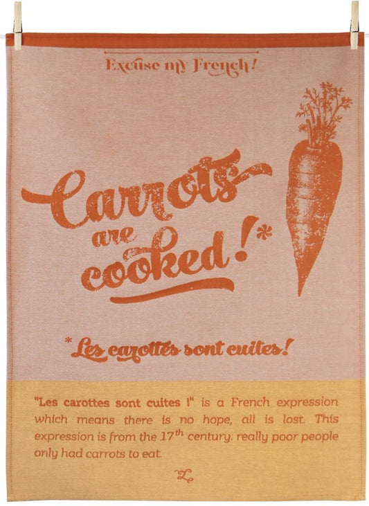 'Torchon Carrots' tea towel (by Tissage Moutet): The Carrots Are Cooked!