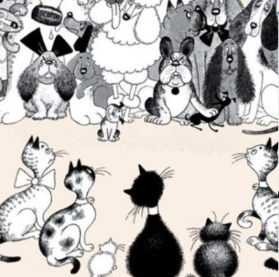 SPECIAL OFFER SAVE 10% Set of 3 cat / dog themed tea towels featuring images by well-known French illustrator Albert Dubout (includes 2024 tea-towel calendar)