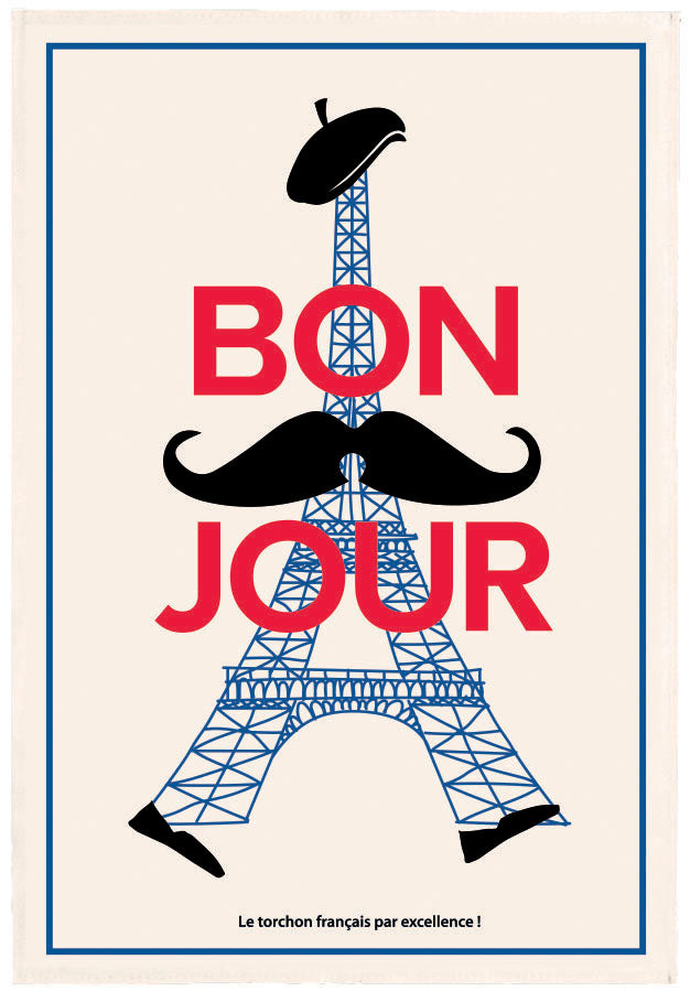 'Bonjour' tea towel