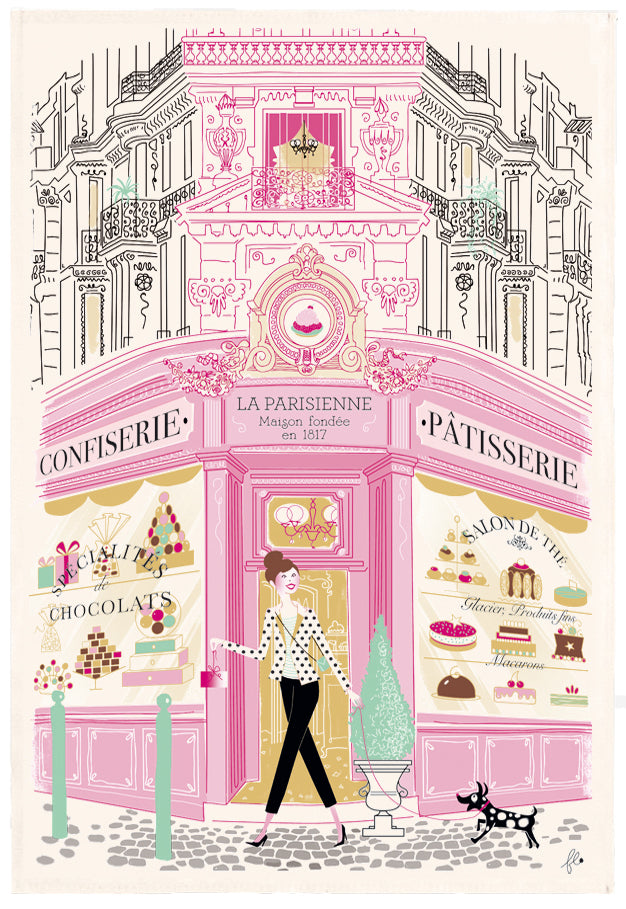 AWAITING NEW STOCK 'Patisserie confiserie' façade tea towel