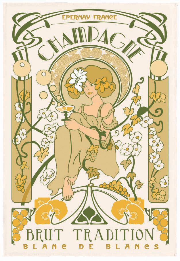 'Champagne Art Nouveau' tea towel