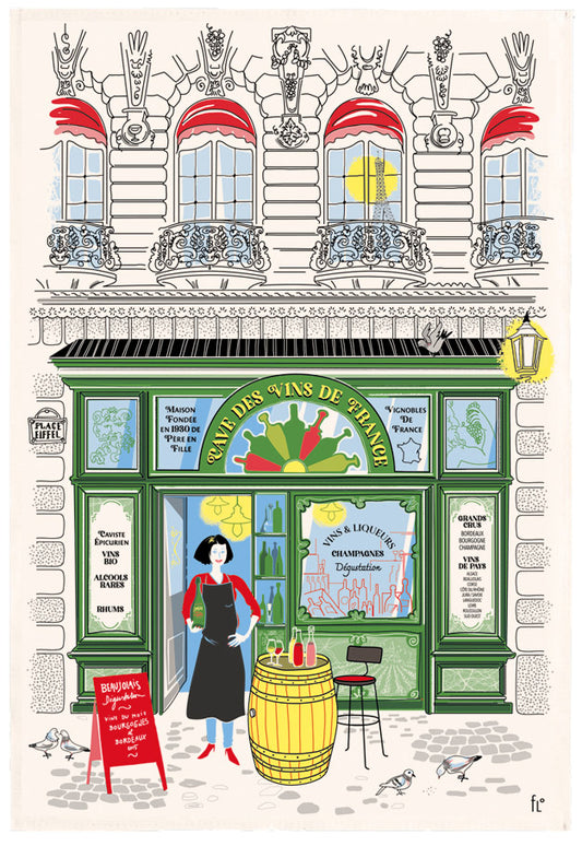 'Caviste' (wine merchant) façade tea towel