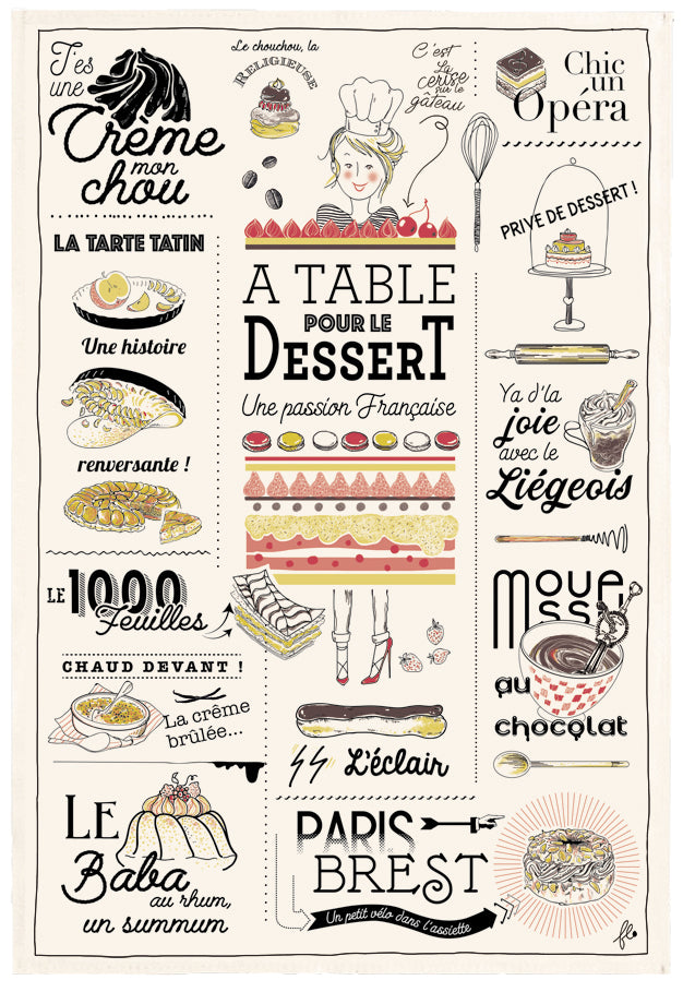 'Desserts Français" tea towel