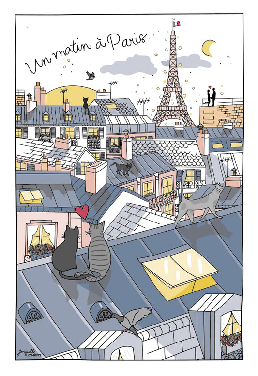 * New stock due end October * 'Toits de Paris' tea towel