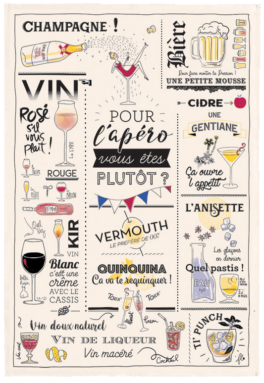 * New stock due end October * 'Verres et Apéro' tea towel