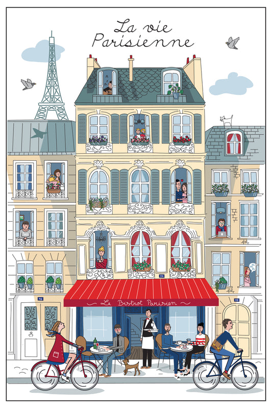 * New stock due end October *  'La vie parisienne' façade tea towel