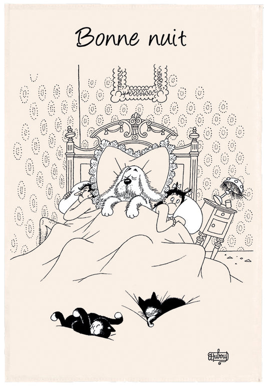 "Bonne nuit" Dubout cats tea towel