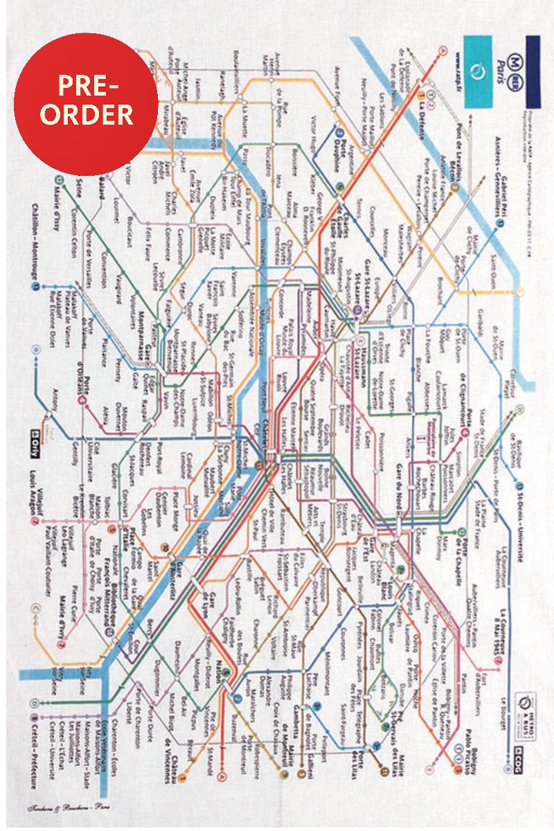 'RATP - Paris tube map' tea towel *** This is a PRE-ORDER - Available from November 2025 ***