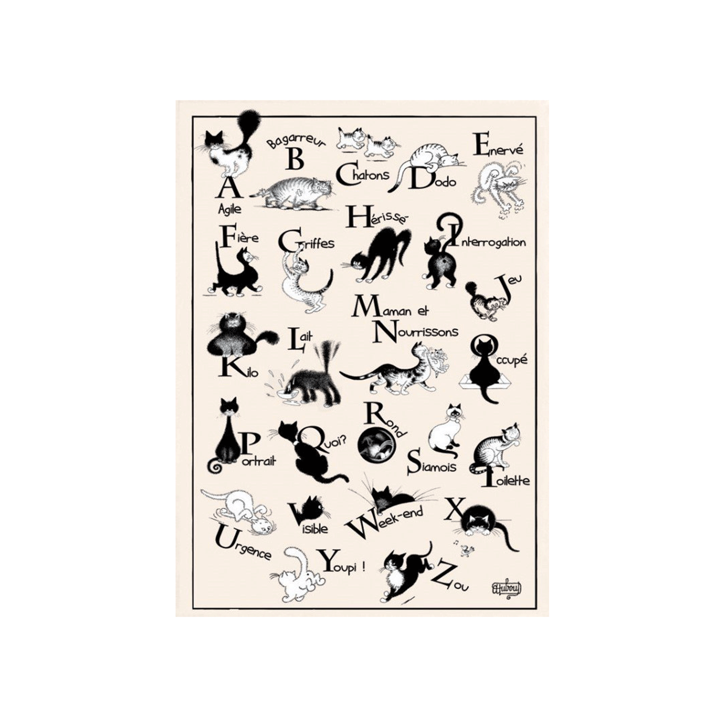 SPECIAL OFFER SAVE 10% Set of 3 cat / dog themed tea towels featuring images by well-known French illustrator Albert Dubout (includes 2024 tea-towel calendar)