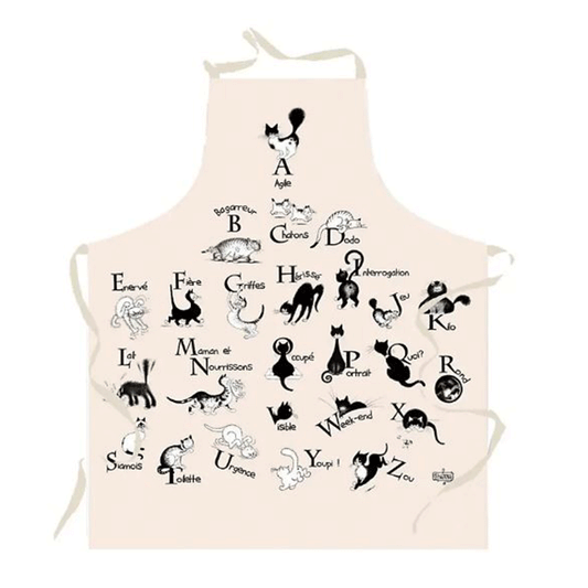 Cat themed ABC apron with French words and images by French illustrator Albert Dubout
