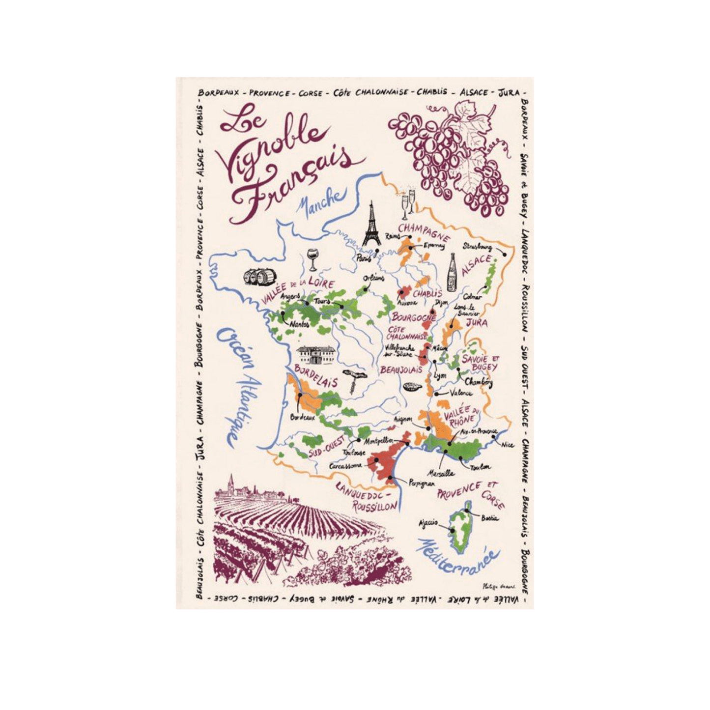 SPECIAL OFFER SAVE 10% Set of 3 French breads, cheeses and wines tea towels showing their French names and regions